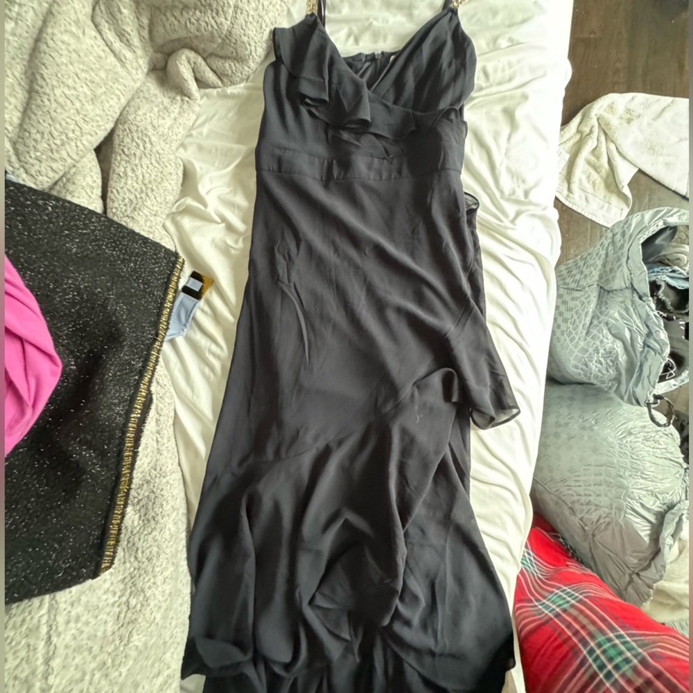 Black Ruffle Dress W/ Chain Straps